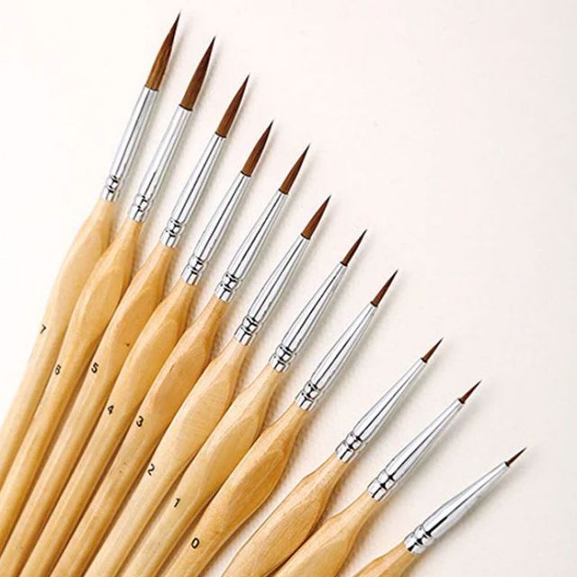 11 Pcs Miniature Detail art Paint Brush Set with Wood Handle Painting  Supplies Outline Pen Watercolor Handmade Painting Tools - AliExpress